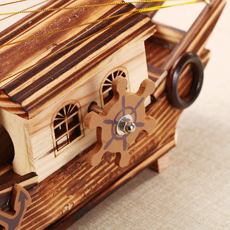 一帆风顺木质小船音乐盒创意黑帆船形发条八音盒同学生礼品工艺品