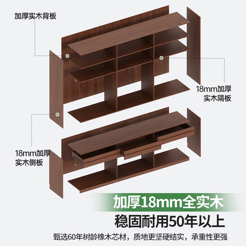 衣柜定制橡木全实木中古风骨骼条家用卧室主卧分段式四六门大衣橱