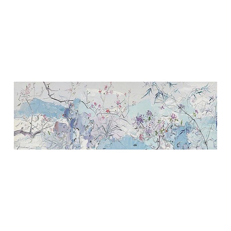 横版纯手绘油画竹下燕客远山净抽象山景装饰画客厅挂画时尚肌理画