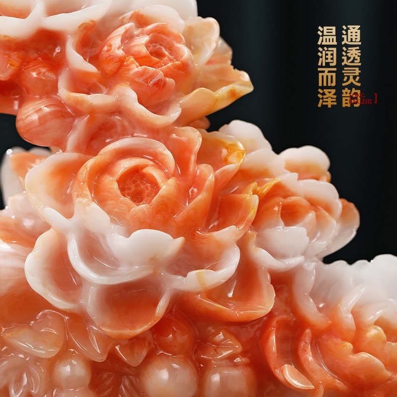 一揽富贵牡丹花蓝摆件客厅玄关酒柜装饰品乔迁新居开业礼物