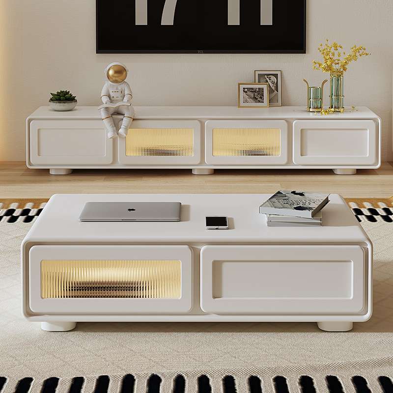 法式电视柜简约现代实木小户型2023新款奶油风茶几电视机柜组合