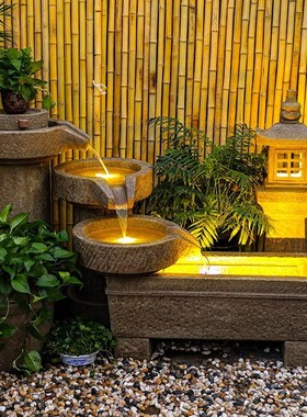 田园假山流水喷泉阳台庭院中式造景循环水石磨鱼池户外装饰品摆件