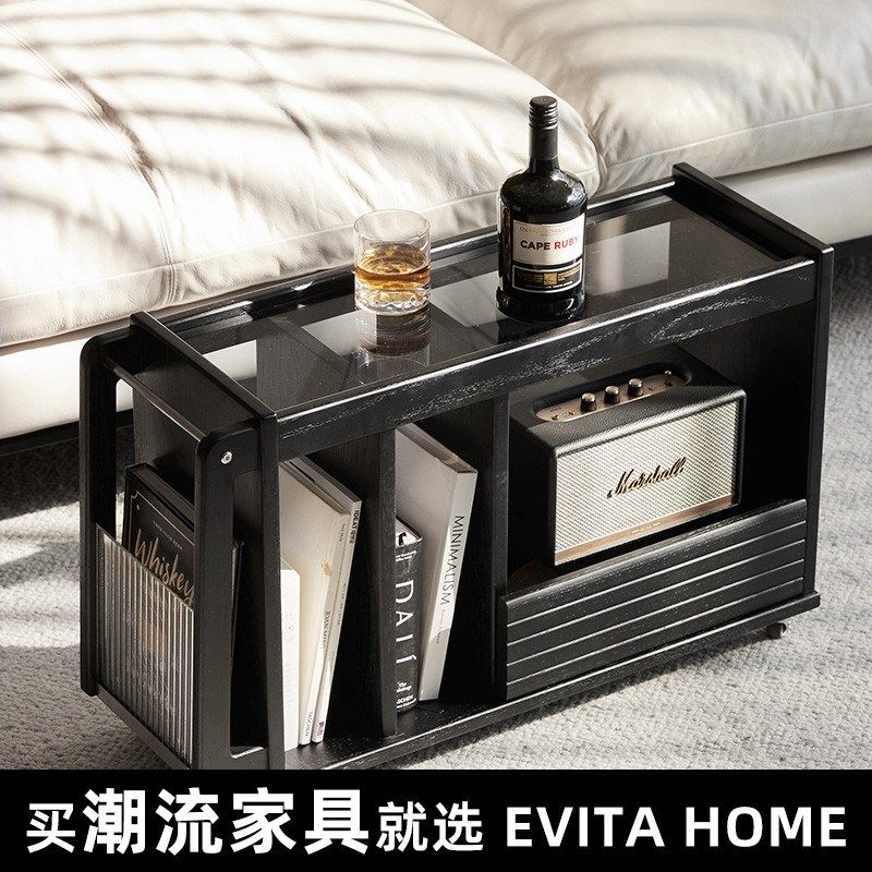 现代简约实木边几客厅茶水柜置物边柜卧室床头柜轻奢可移动小推车