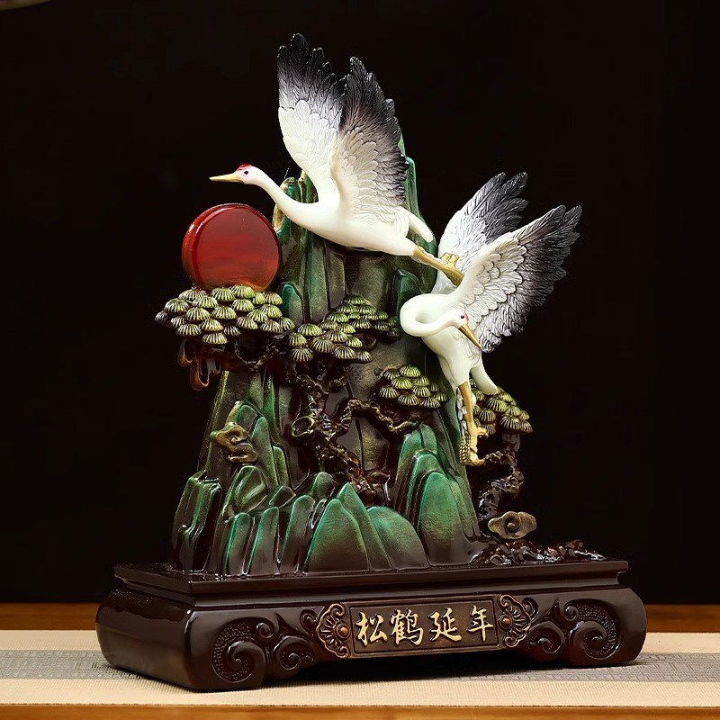 弗朗德松鹤延年仙鹤摆件中式客厅玄关酒柜装饰送长辈生日祝寿礼品