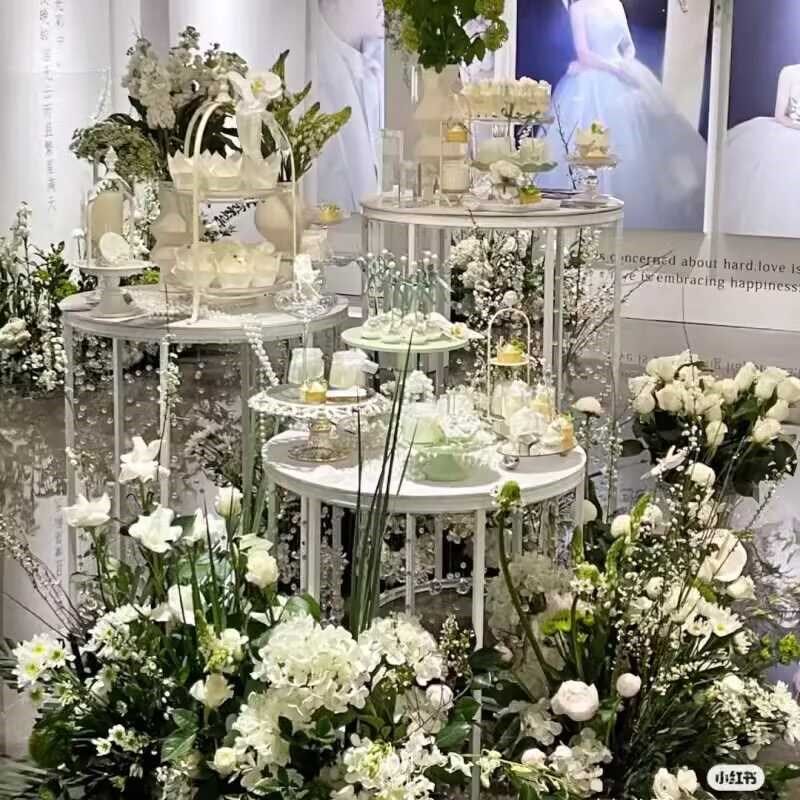 新款婚庆道具简约风铁艺圆形甜品台路引婚礼舞台装饰摆件橱窗布置