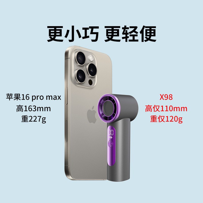 手持风扇便携式小型迷你手持大风量涡轮增压小风扇数显静音风扇
