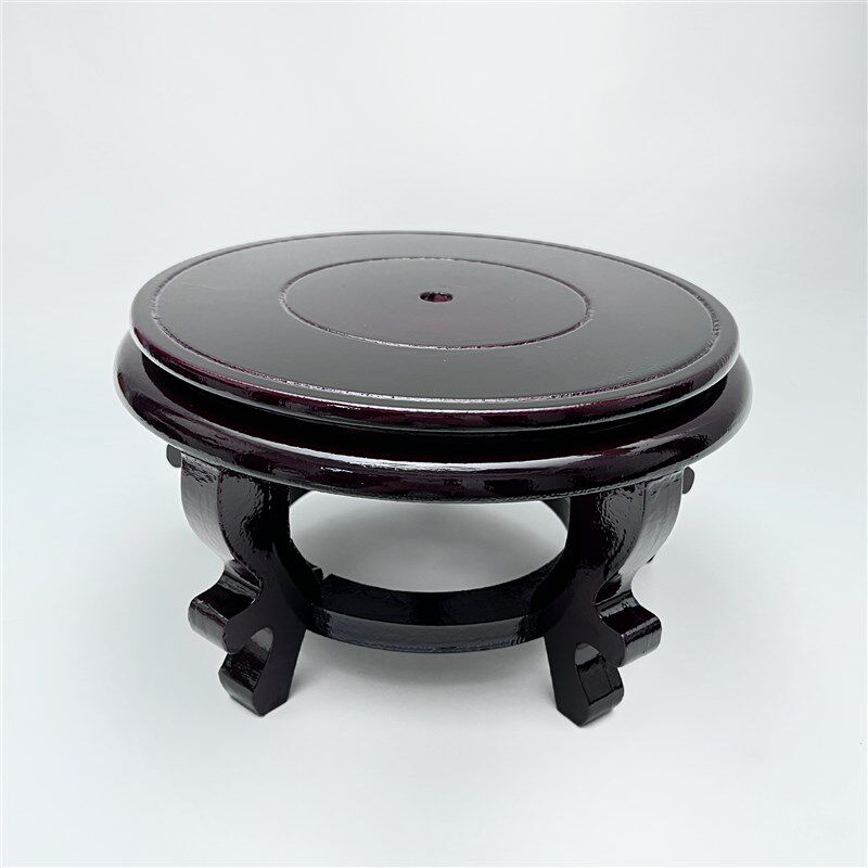 圆形高脚木质底座花瓶酒坛花盆鱼缸花架实木铜器工艺品摆饰底托架