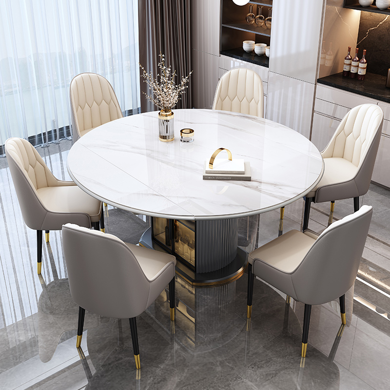 岩板餐桌椅组合小户型家用方圆两用现代简约轻奢伸缩储物圆形饭桌