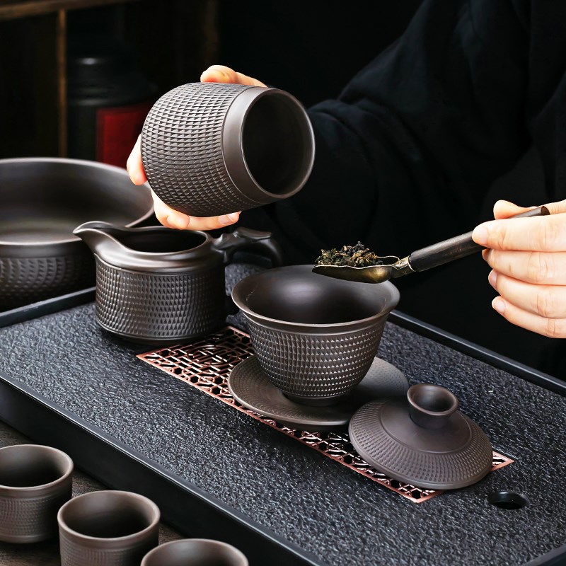 紫砂跳刀功夫茶具茶壶茶杯整套泡茶器三才盖碗家用套装中式陶瓷