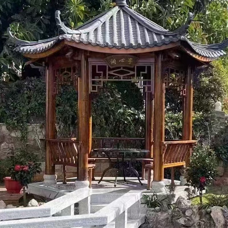 定制防腐木凉亭庭院防雨防晒亭子实木防霉防蛀平价优惠古建筑长廊