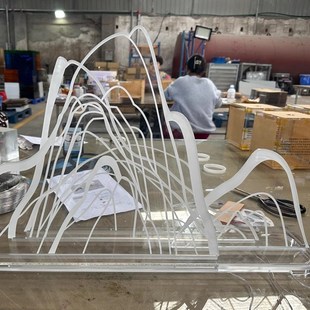 渐变亚克力幻彩山峰脉造型定制led大型户外发光假山室内橱窗摆件