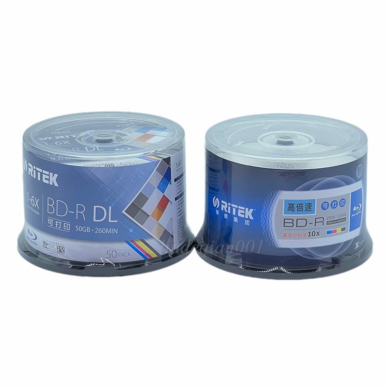 正品RiTEK/铼德BD-R 25G 50G空白蓝光刻录盘 桶装 可打印光盘光碟