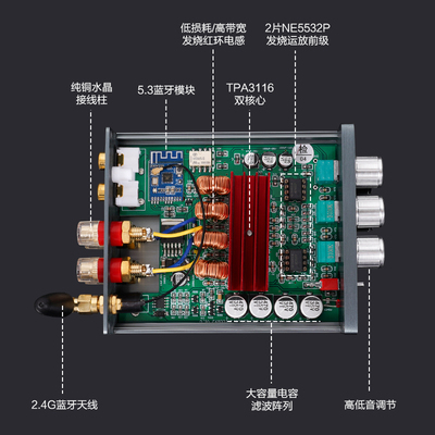 BL53A TPA3116 2.0数字功放机 家用桌面100W*2红环电感 蓝牙5.3