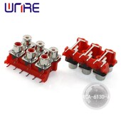 A同芯AV插座红白双色 RCA 613D 机顶盒音响接口6孔九脚音频插座