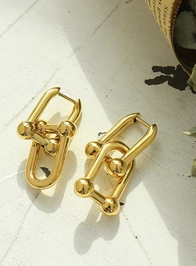 2024新款欧式风ins首饰黄铜材质马蹄扣耳环镀18k金耳扣 f595