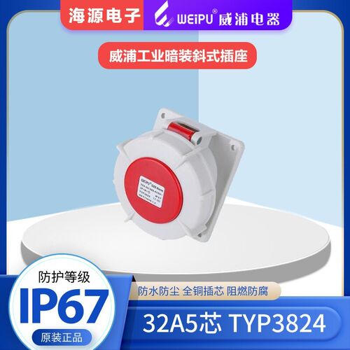 威浦WEIPUTYP3824 防水航空插座工业暗装斜式插座32A5芯380V IP67