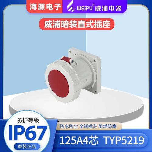 威浦WEIPU125A4芯 防水工业暗装直式插座 TYP5219 3P+E 380V IP67