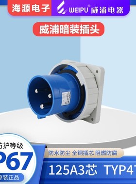 WEIPU威浦125A3芯防水大电流工业暗装插头 TYP471 220V 2P+E IP67
