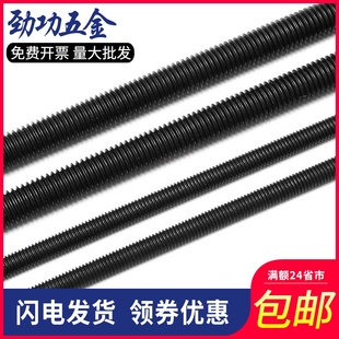 88级加硬淬火丝杆牙条螺杆全牙中碳钢发黑DIN975 8折 M4M16M48