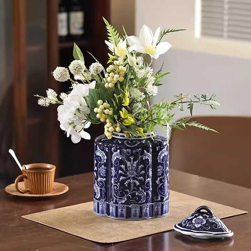 高级感青花瓷瓷器花瓶新中式复古摆件玄关创意插干花装饰储物罐,婴童用品,摇篮,淘宝优惠券,粉丝福利购,淘宝优惠卷
