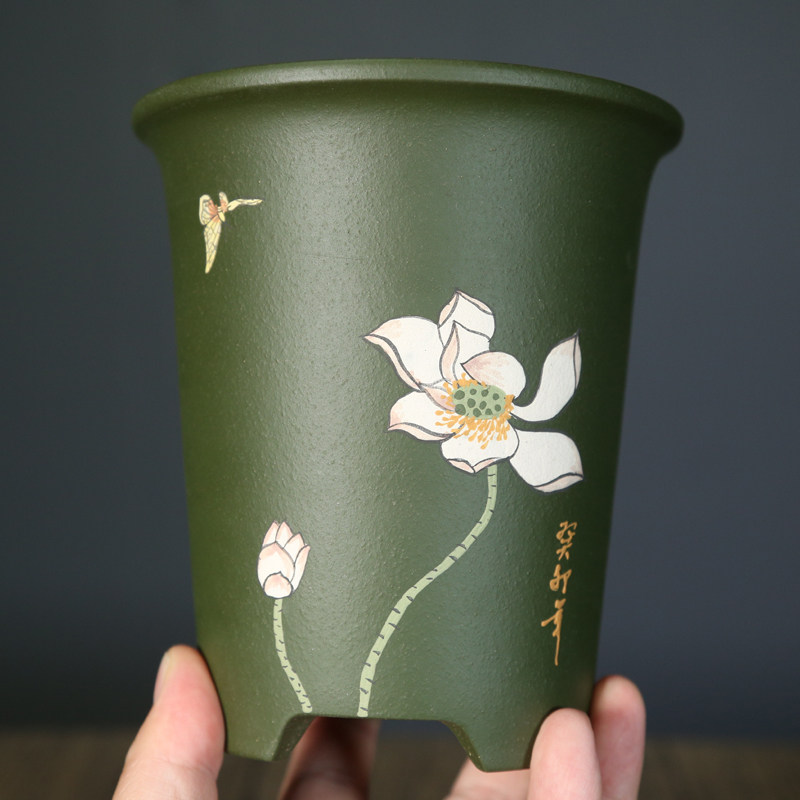 宜兴紫砂花盆泥绘兰花盆多肉菖蒲花盆小号迷你绿植花卉陶瓷盆景盆