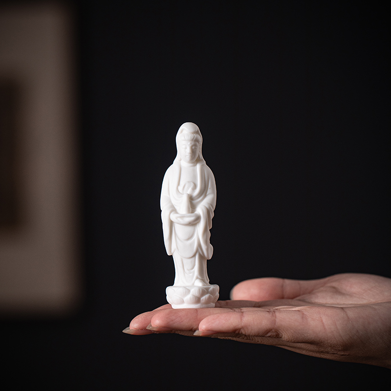 陶瓷净瓶观音佛像小摆件口袋佛站立莲花座南海观音菩萨神像工艺品