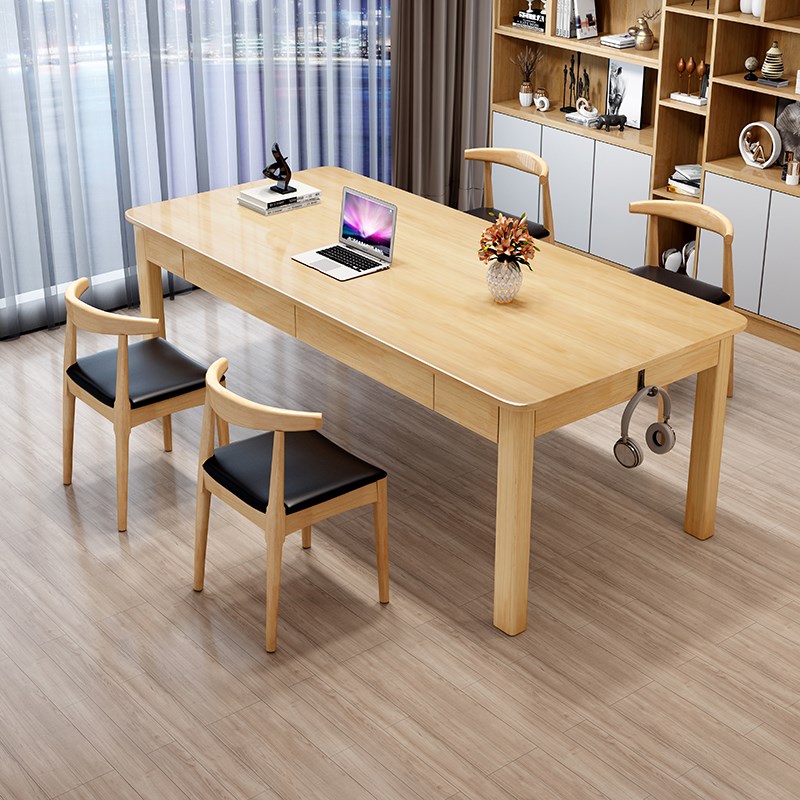 全实木电脑桌中学生家用学习书桌椅简易卧室工作台式双人办公桌子