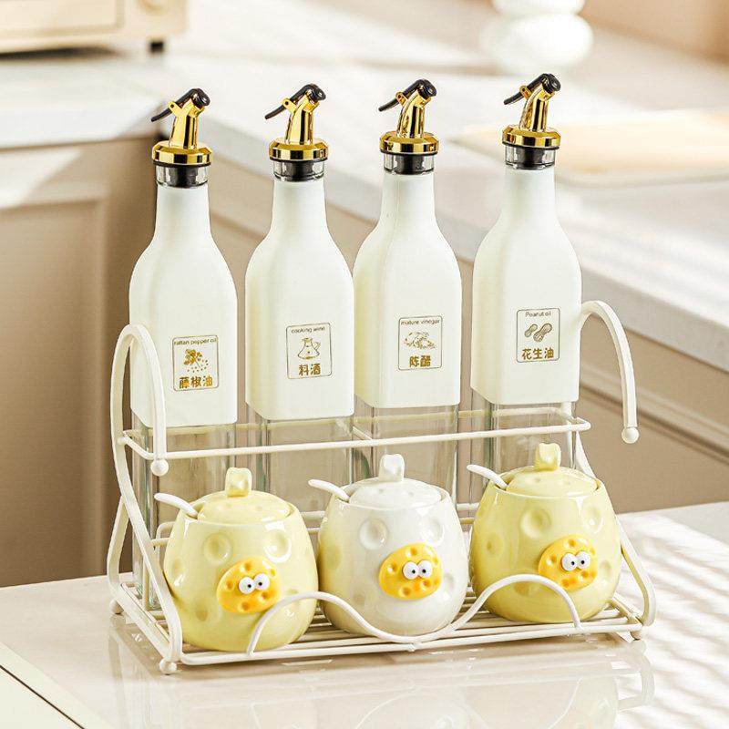 【品牌正品】奶酪调料罐调料盒厨房家用陶瓷装盐味精罐油壶组合套