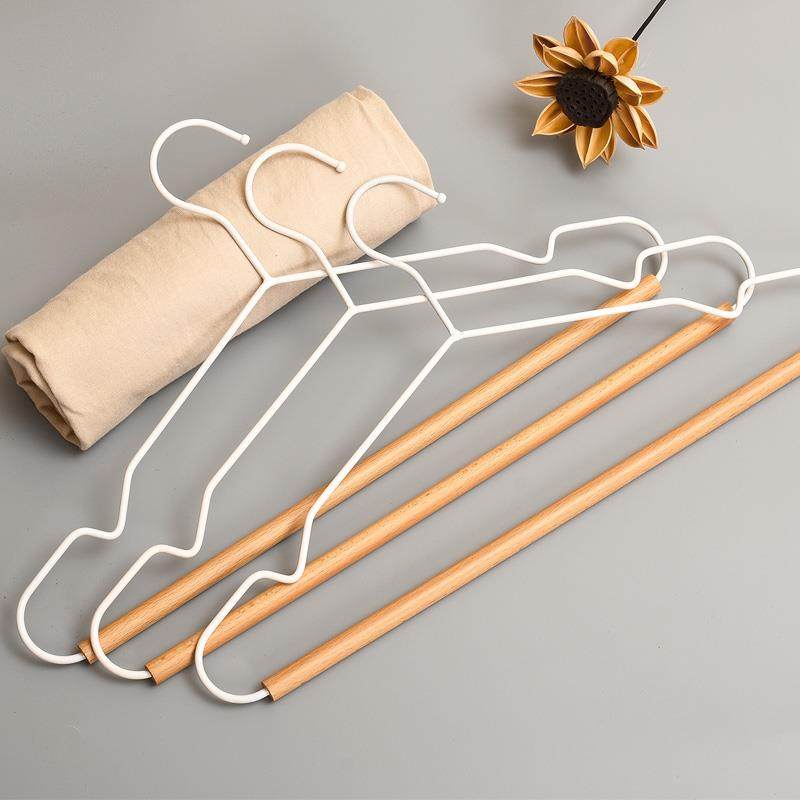 【品牌正品】铁艺实木衣架简易榉木北欧风白色衣挂架家用无痕衣撑