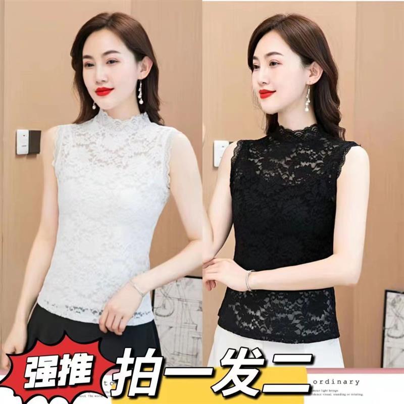 【天猫精选】花边假领子蕾丝打底衫女春秋新款半高领百搭内无袖立图片