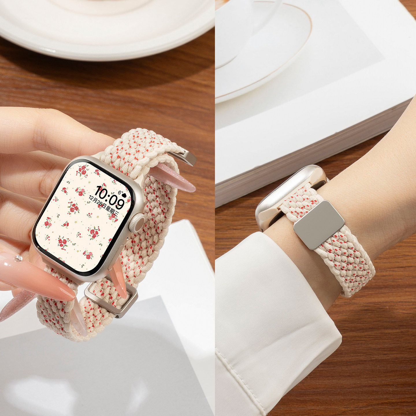 显手细|美派适用苹果S11手表iwatch11表带applewatch10小蛮腰10新款尼龙编织s9夏天女款8磁吸运动高级se3智能