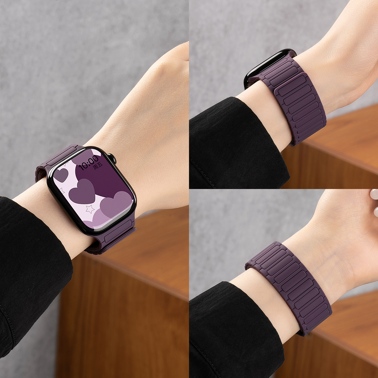 适用于iwatch10手表带苹果手表s9磁吸表带applewatchs8硅胶s7女士智能6/5/4/se代夏季时尚ultra2透气男款腕带