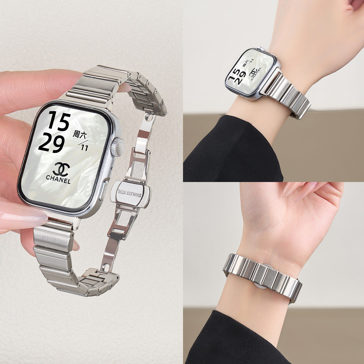 美派适用华为FIT5手表FIT3表带智能FIT4pro腕表watchfit4手环f不锈钢金属新款腕带女生钢表链夏天女配件