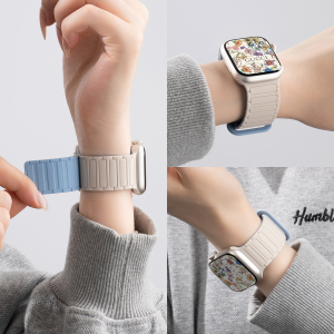 美派适用苹果s10磁吸硅胶表带新款applewatchs11工装S9女款s8运动ultra3手表带iwatchs7夏季6高级智能SE3腕带