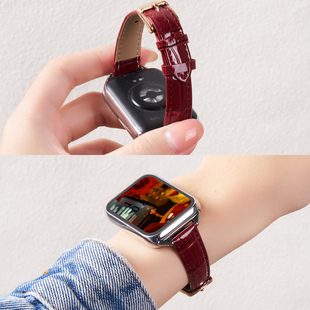 适用小米手环10手表带新款新年红色表带红米watch6女款真皮竹节纹秋冬智能女士专用小米手环9pro表带高级质感