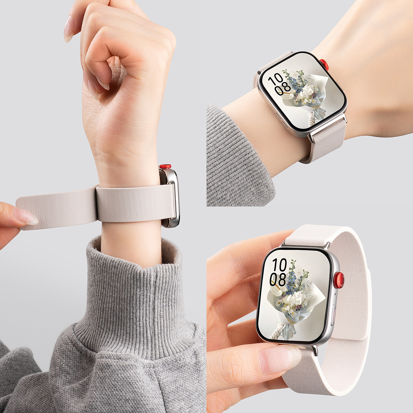 适用华为FIT4表带荔枝纹watchfit3磁吸手表带腕表fit4pro硅胶手表表带新款watch四智能腕带fit2夏天女款配件