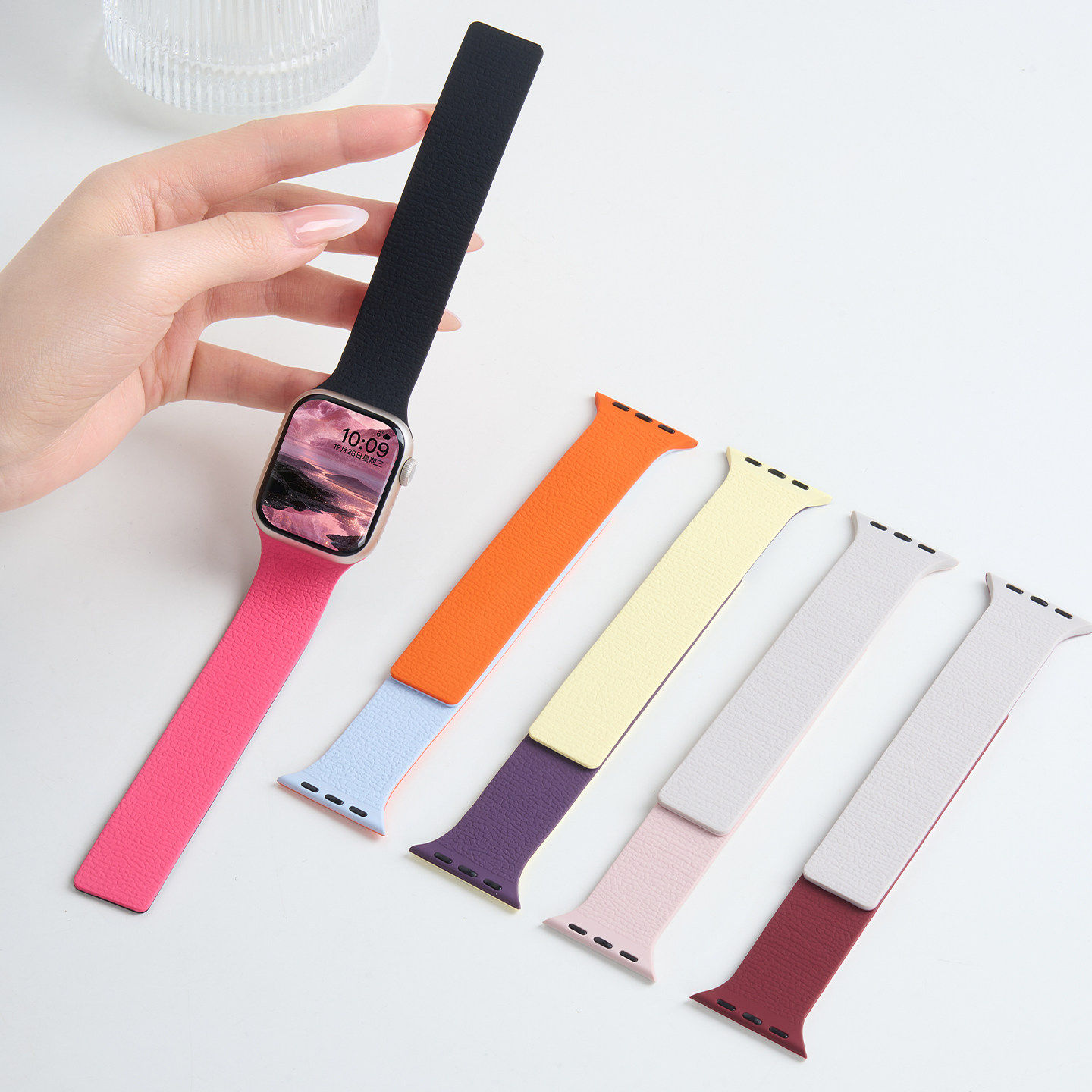 美派适用iwatch11表带苹果S10手表applewatch9新款拼色荔枝纹创意S8硅胶磁吸春夏se3男女款运动Ultra智能高级