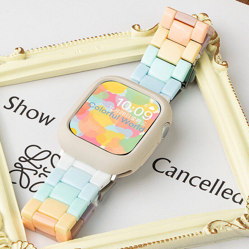 适用苹果S11手表iwatch11表带applewatch9彩虹树脂S8可爱S7夏天女生SE3新款运动创意保护壳s10泡泡玛特高级10