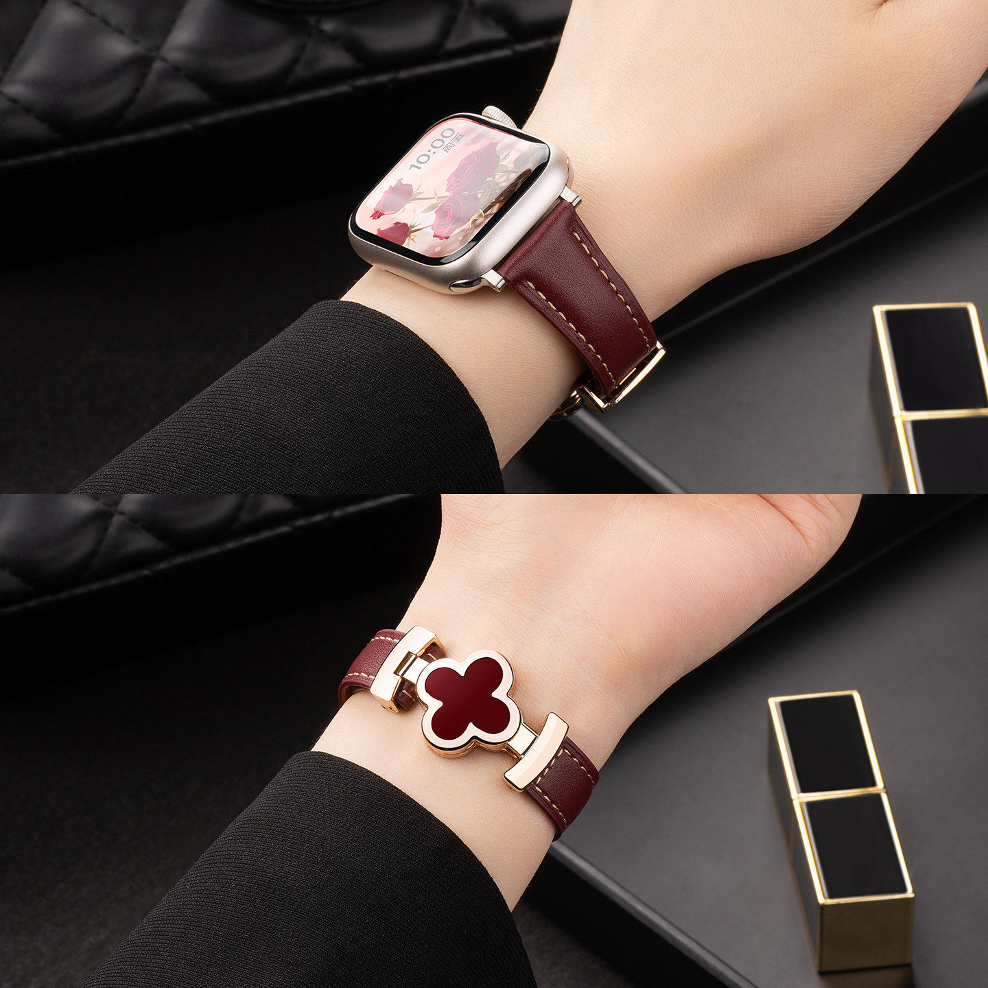 【2026新款】适用iwatchS11表带苹果S10手表applewatchs10四叶草真皮S9红色腕带SE3女生时尚冬天S8男智能运动