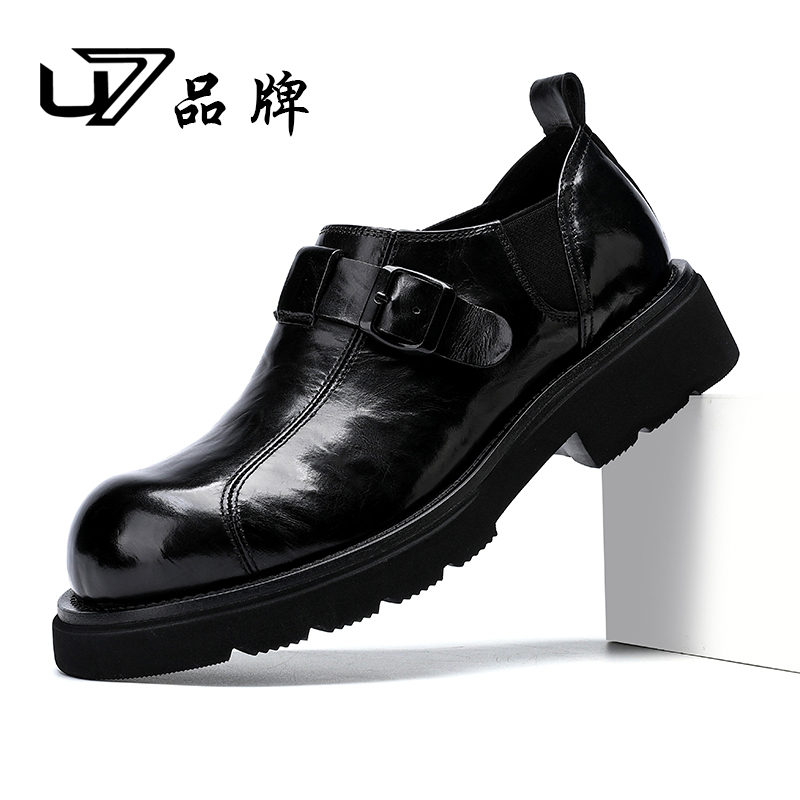 U7品牌男鞋新款春秋季真皮英伦风商务休闲皮带扣正装皮鞋男士皮鞋