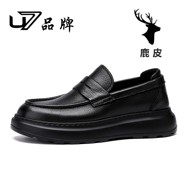 U7品牌男鞋高端鹿皮2025新款高端男鞋一脚蹬百搭舒适软底休闲皮鞋