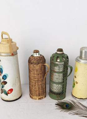 老物件暖水壶老式热水壶民俗怀旧铁皮暖瓶保温壶杂项收藏道具摆件