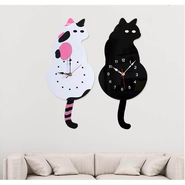 抖音爆款猫尾巴摇摆挂钟客厅卧室装饰卡通钟表静音时钟简约挂表