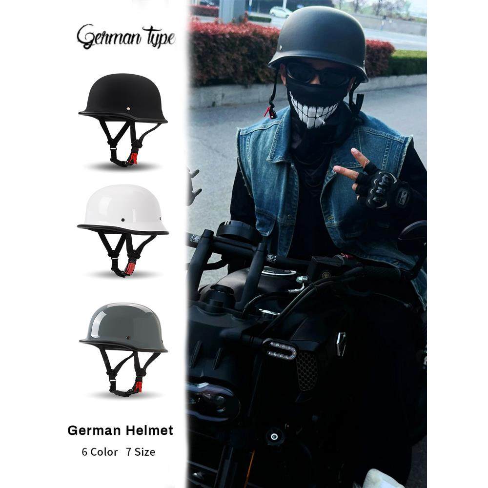 德式机车大兵钢盔男哈雷摩托车头盔复古半盔女夏季电动车瓢盔大码