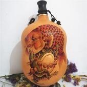 装 水天然酒葫芦蜂蜡防渗随身带收藏彩绘烙画墨刻酒壶手工艺品摆件