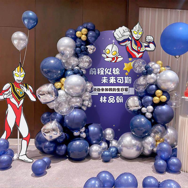 男孩12十岁生日气球仪式感装饰品儿童卡通派对场景布置KT板背景墙