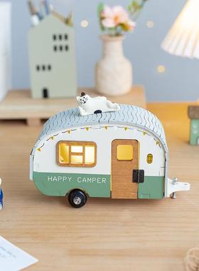 阿楹 可爱治愈微缩景观汽车小摆件 书架儿童房电视柜北欧装饰带灯