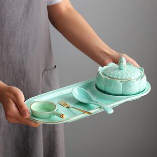 高典酒店金边中式莲花炖盅燕窝陶瓷蒸蛋羹盅鱼翅盅汤盅汤碗甜品碗