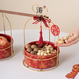 子孙桶结婚果盘红色婚庆糖果盒陶瓷早生贵子干果盒盘婚庆用品大全