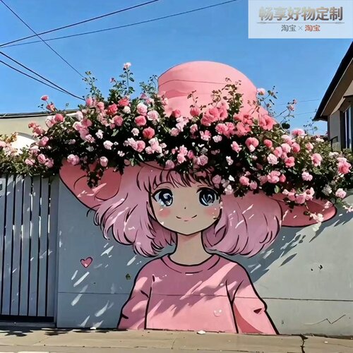 仿真花瀑布墙绘美陈古城改造